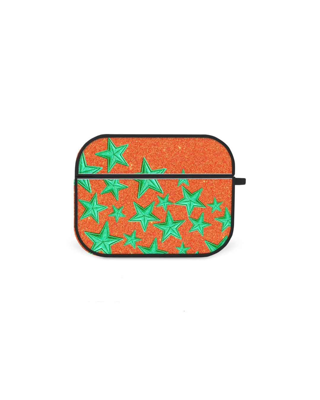 a colorful, star-patterned case with a combination of orange and green colors.