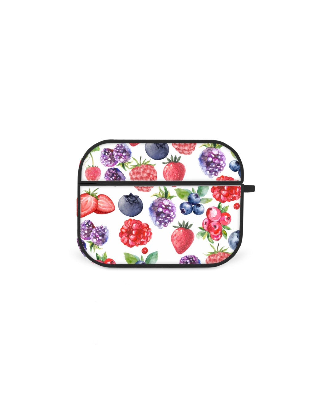 a white background with a repeating pattern of various berries, including strawberries, blueberries, raspberries, and blackberries.