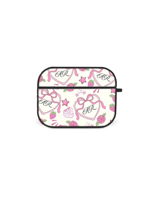 a white and pink patterned object with the initials "AR" on it.