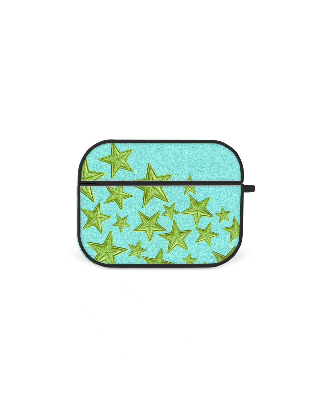 A light blue case with a pattern of green stars on it.