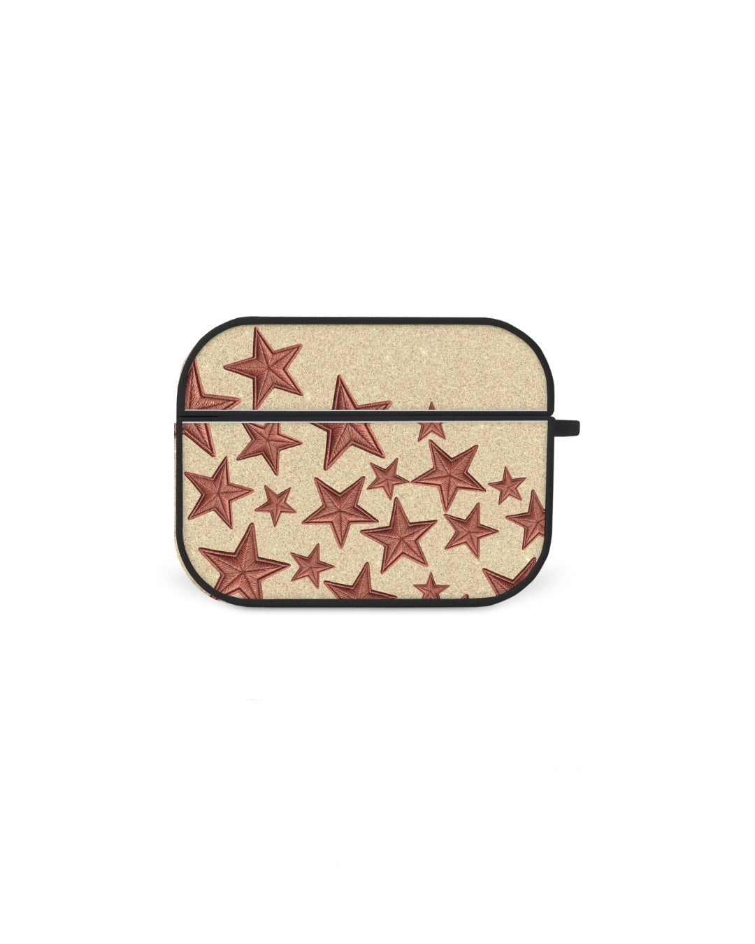 a beige background with a pattern of red stars on it.