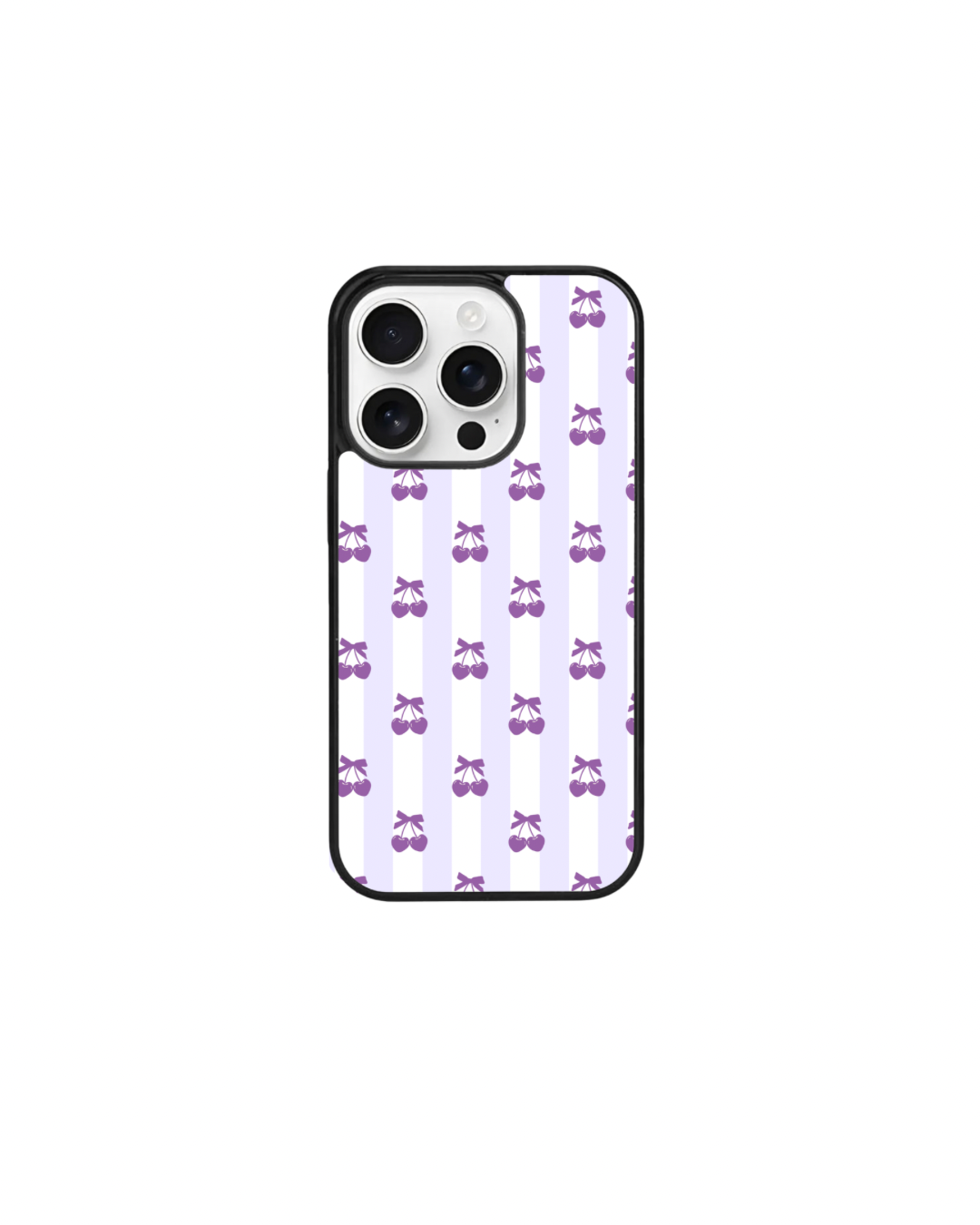 a phone case with a repeating pattern of purple bows on a white background.