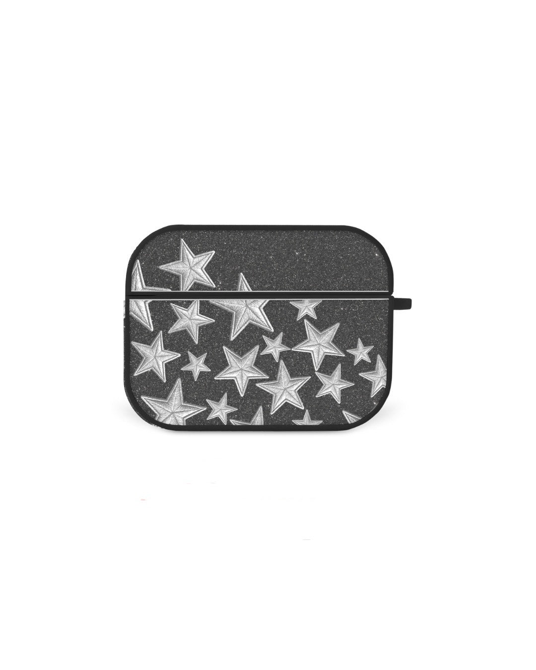 a black and white design of white stars on a black background.